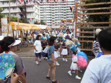 The band leading the Mikoshi parade through the neighborhood. O Matsuri marching band