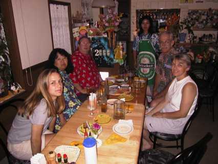 Friends gathered for Beverly's Birthday. Beverly's Pizza Birthday